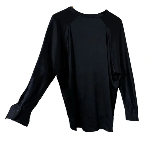 VINCE Band Collar Silk Navy Long Sleeve Blouse Top - Picture 6 of 8